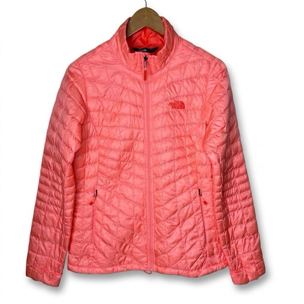 North Face ThermoBall Puffer Jacket Womens Small Coral Pink Full Zip Lightweight
